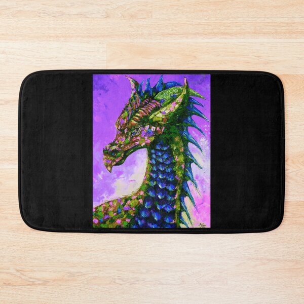 Item preview, Green Dragon, edited oil painting by Marina Daniluka, purple background designed and sold by MariDaniArt.