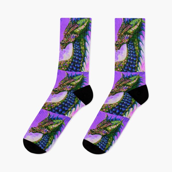 Item preview, Green Dragon, edited oil painting by Marina Daniluka, purple background designed and sold by MariDaniArt.