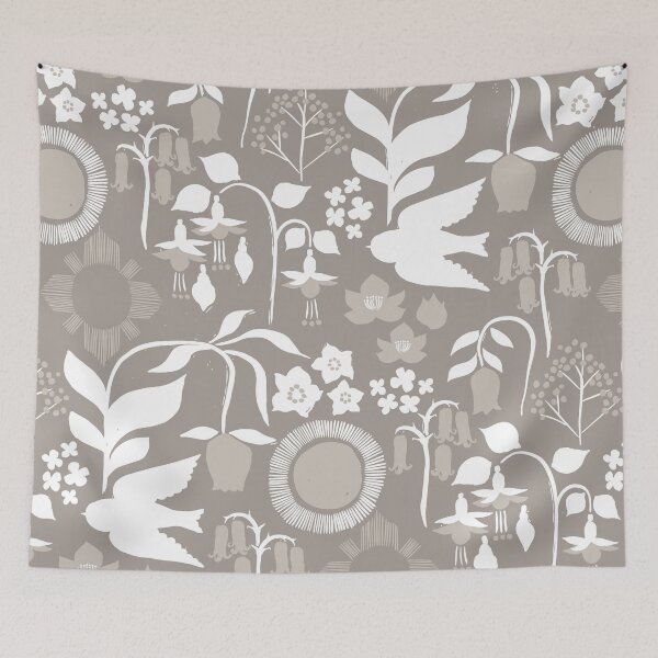Item preview, Under the Sun {Stone Grey Neutral} Birds and Flowers - large designed and sold by Cecilia Mok.