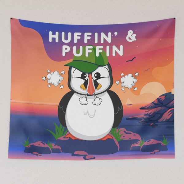 Item preview, Funny "Huffin' and Puffin" Panting Puffin Rocky Beach designed and sold by Write-to-Rebel.