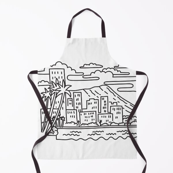Item preview, Waikiki Beach and Diamond Head in Honolulu Hawaii USA Mono Line Art designed and sold by patrimonio.