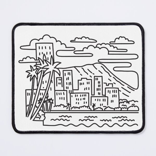 Item preview, Waikiki Beach and Diamond Head in Honolulu Hawaii USA Mono Line Art designed and sold by patrimonio.