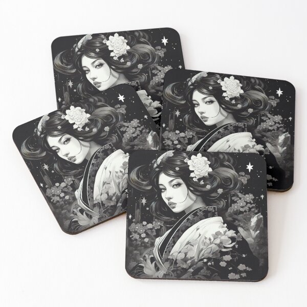 Artikelvorschau, Ukiyo-e Fairy Tale Female Empowerment Black and White Female Portrait entworfen und verkauft von BrandonArtWorld.