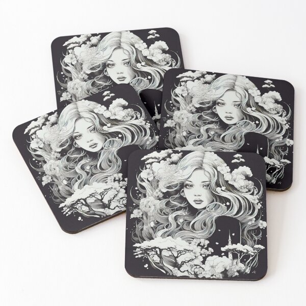 Artikelvorschau, Ukiyo-e Fairy Tale Female Empowerment Black and White Female Portrait entworfen und verkauft von BrandonArtWorld.
