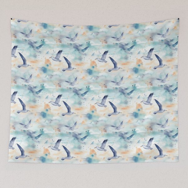 Item preview, Watercolor Soft Colors Flying Seagulls designed and sold by PixelPop1.