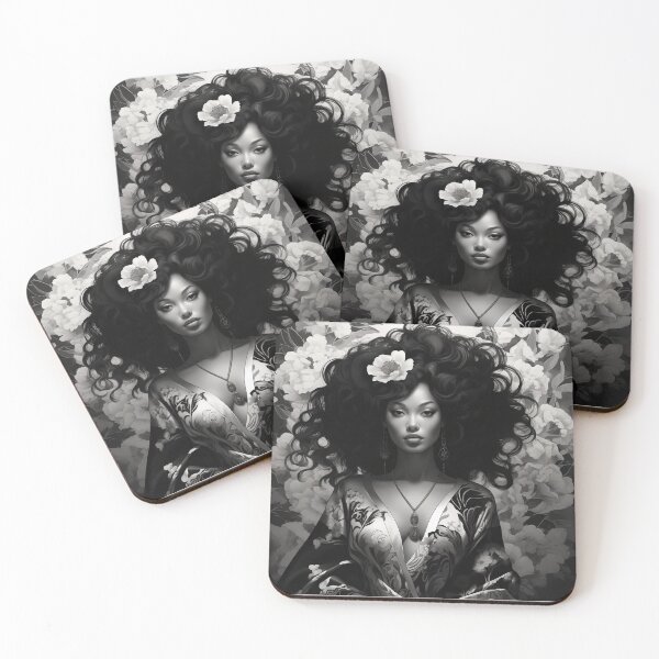 Artikelvorschau, Ukiyo-e Fairy Tale Female Empowerment Black and White Female Portrait entworfen und verkauft von BrandonArtWorld.
