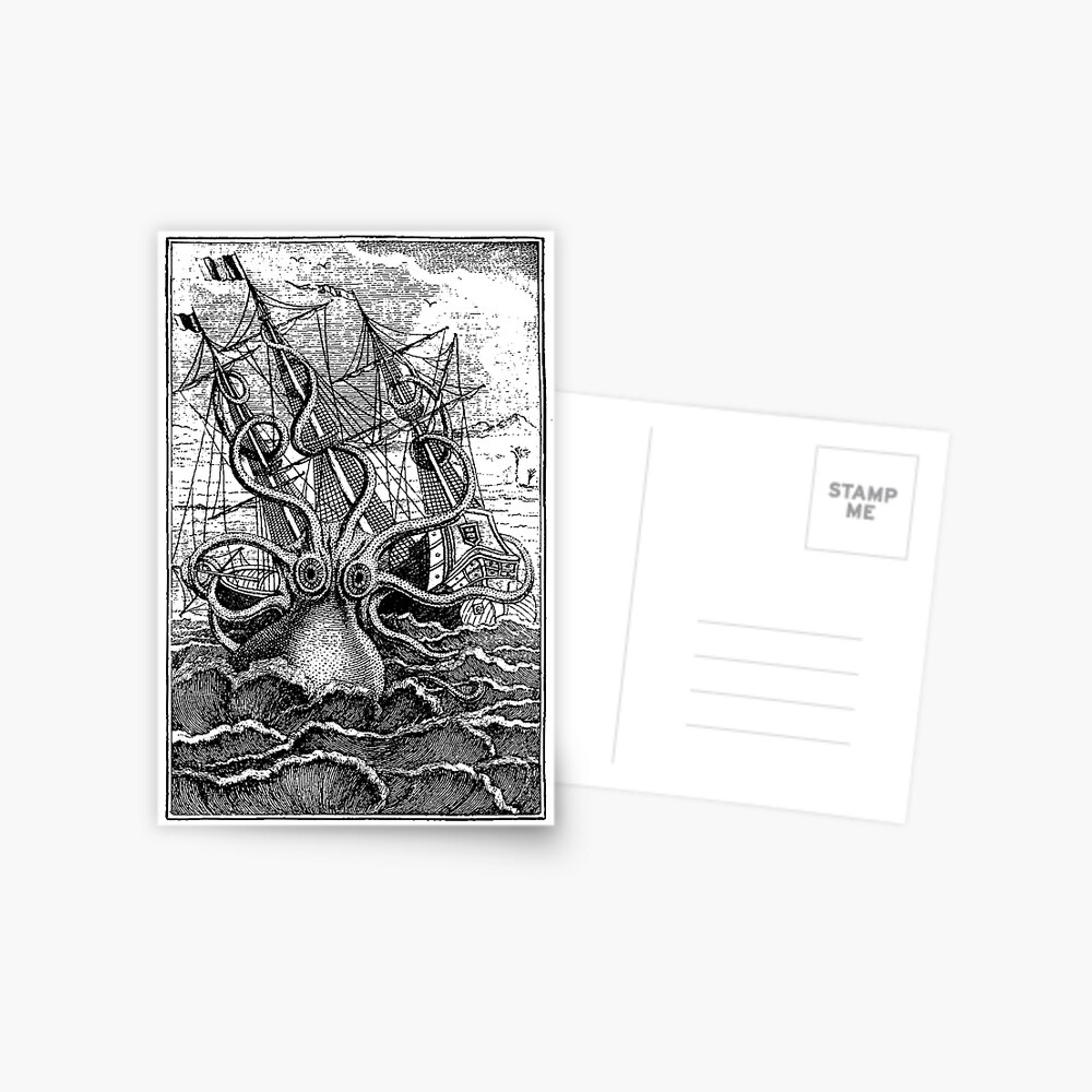 Vintage Kraken attacking ship illustration Postcard