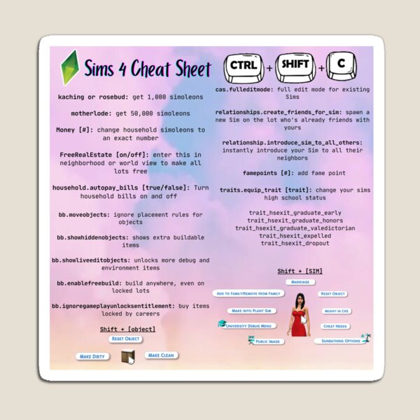 Sims 4 Cheat Sheet Sticker 