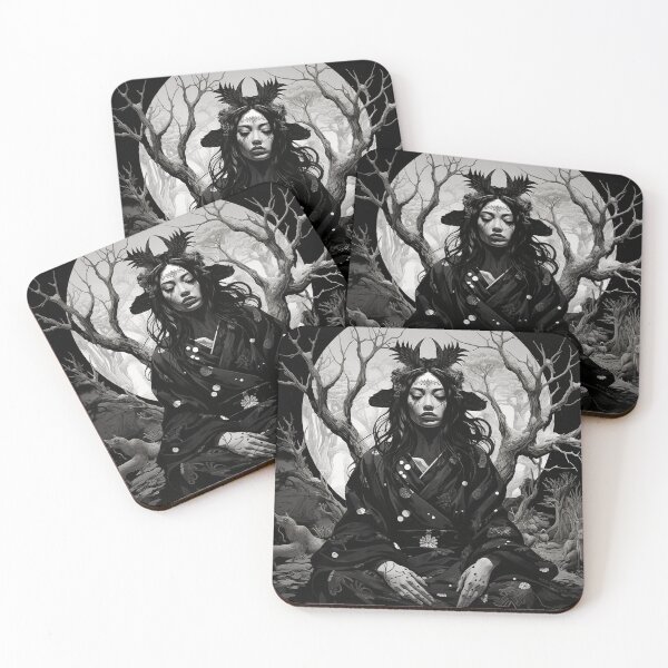 Artikelvorschau, Ukiyo-e Fairy Tale Female Empowerment Black and White Female Portrait entworfen und verkauft von BrandonArtWorld.