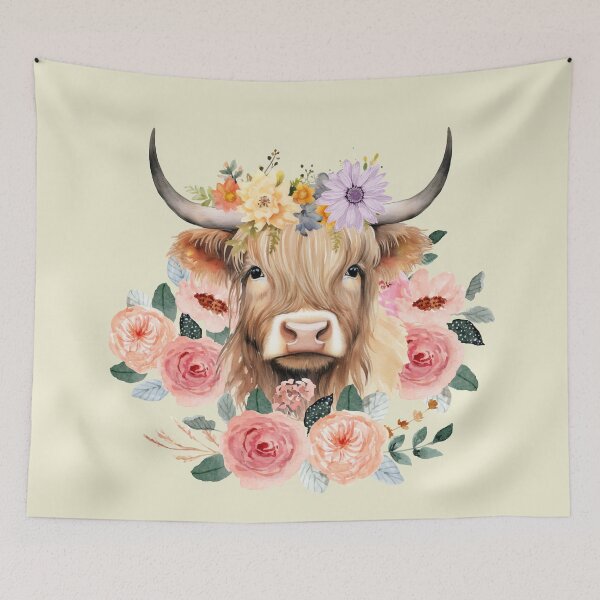 Item preview, Highland Cow and Flowers designed and sold by Ashley Gagnon.