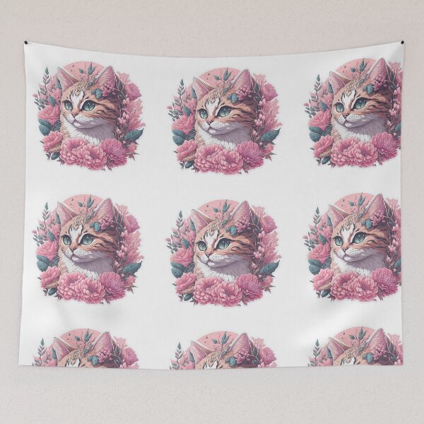 Item preview, cat with pink roses designed and sold by Teddy  Martin  Estrada.