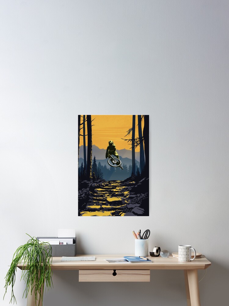 Thumbnail 2 of 3, Poster, Retro styled downhill mountain biking designed and sold by supriyo-art.