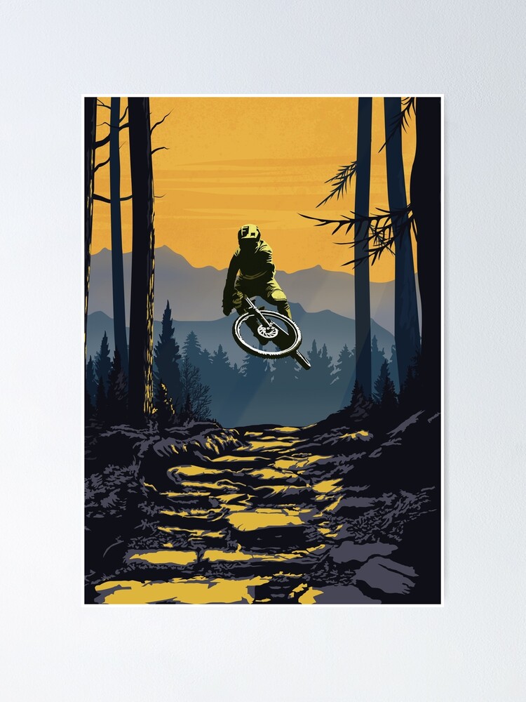 Thumbnail 1 of 3, Poster, Retro styled downhill mountain biking designed and sold by supriyo-art.