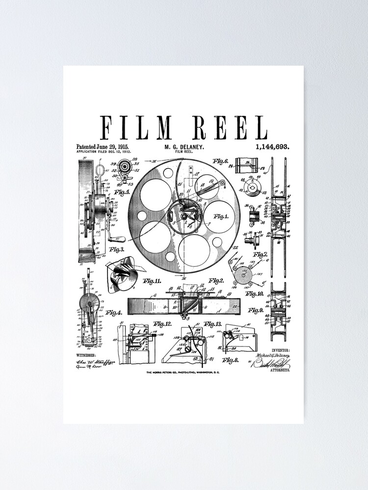 Cinematography Movie Film Reel Camera Vintage Patent Print Poster for Sale  by GrandeDuc