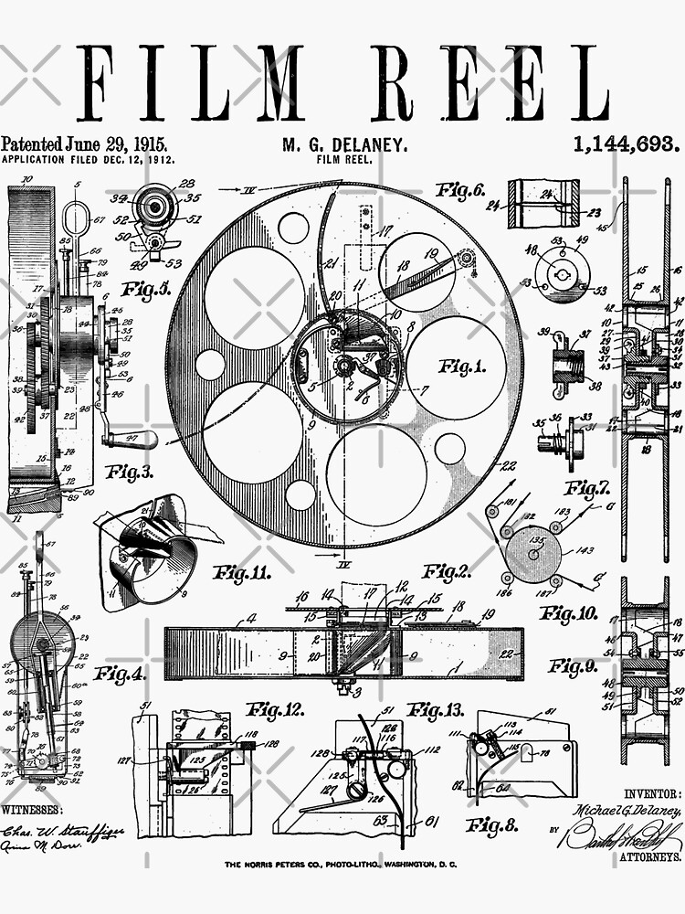 Cinematography Movie Film Reel Camera Vintage Patent Print Sticker for  Sale by GrandeDuc