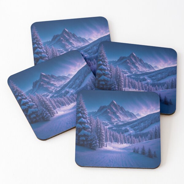 Item preview, An Enchanting Mountain Setting with a Snow-Covered Mountain Pass that Entices Snowshoers to Venture into the Peaceful Snowy Realm, Ai Generated Art designed and sold by AiGens.