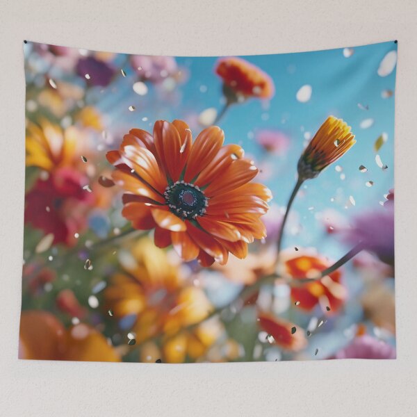 Item preview, Beautiful spring flowers flying in the air, against teal background. Creative spring floral layout. Minimal birthday, valentines or wedding concept. designed and sold by anytka.