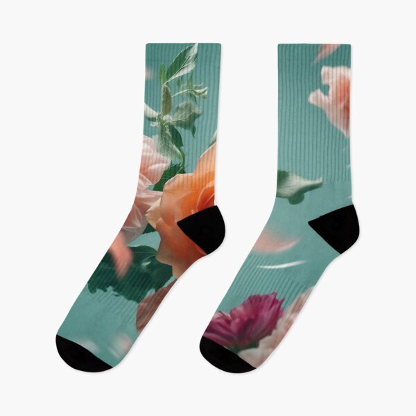 Item preview, Beautiful spring flowers flying in the air, against teal background. Creative spring floral layout. Minimal birthday, valentines or wedding concept. designed and sold by anytka.