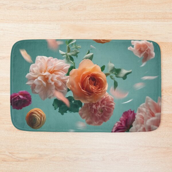 Item preview, Beautiful spring flowers flying in the air, against teal background. Creative spring floral layout. Minimal birthday, valentines or wedding concept. designed and sold by anytka.