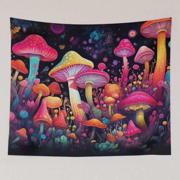 Aperçu de l'œuvre Magic mushrooms. Psychedelic hallucination. Vibrant illustration. 60s 70s hippie colorful art. créée et vendue par anytka.