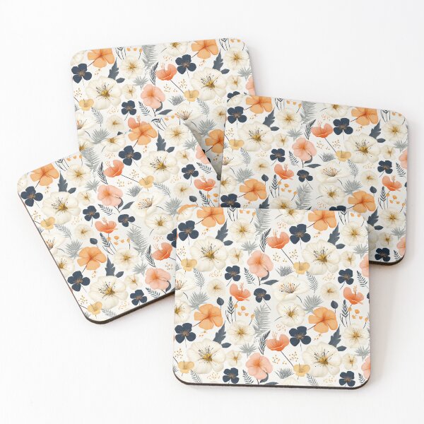 Item preview, Pressed Flower Floral Print - white flowers - tan flower designed and sold by ComerPrintCo.