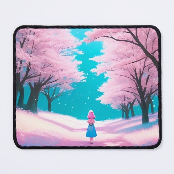 Item preview, Girl walking in cherry blossom forest. Pink and blue aesthetic design. designed and sold by yenloshop.