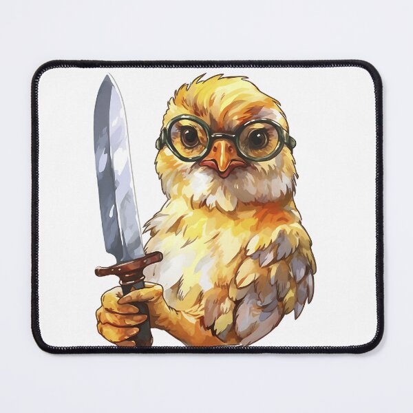 Item preview, Comic chicken chick with a knife. Meme chicken designed and sold by Anastasiia Yurevych.