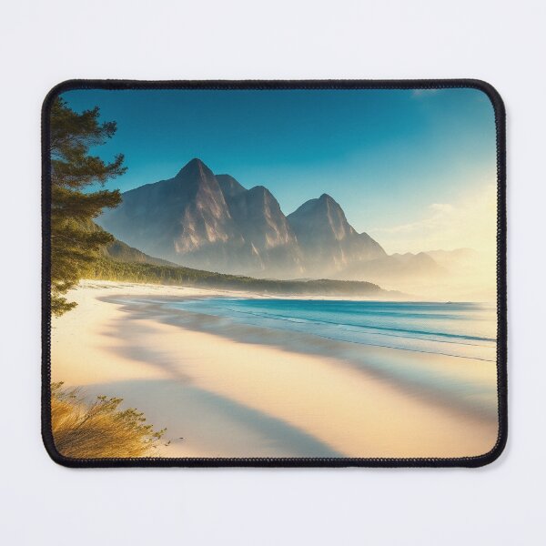 Item preview, A Tranquil Beach Scene with a Pristine Shoreline of Soft, Powdery Sand, Inviting Visitors to Relax and Unwind amidst the Soothing Sounds of Gentle Waves, Ai Generated Art designed and sold by AiGens.