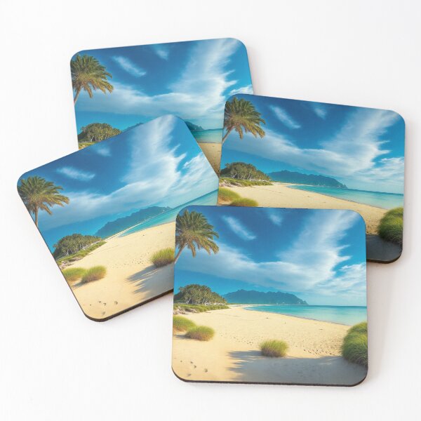 Item preview,  An Idyllic Beachscape Featuring a Serene Stretch of Sandy Shores, Where the Soft Sand Meets the Calm, Azure Waters, Ai Generated Art designed and sold by AiGens.