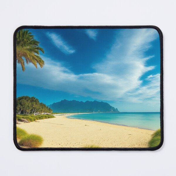 Item preview, An Idyllic Beachscape Featuring a Serene Stretch of Sandy Shores, Where the Soft Sand Meets the Calm, Azure Waters, Ai Generated Art designed and sold by AiGens.