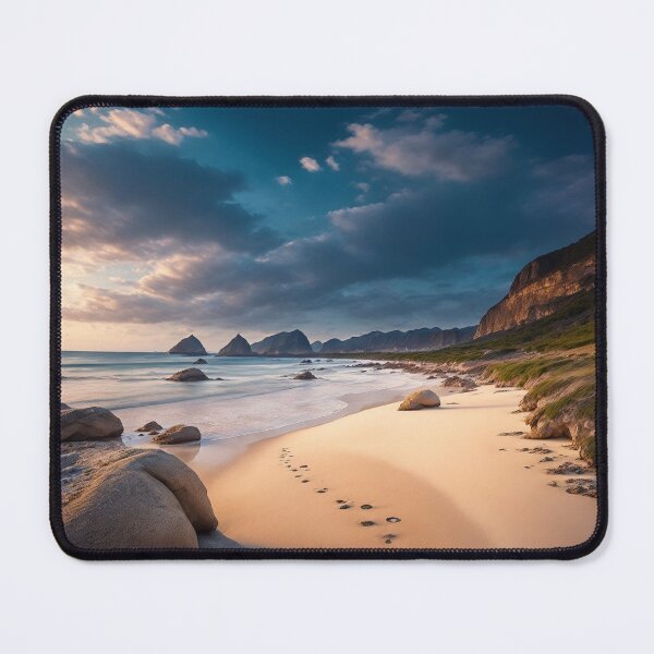 Item preview, A Breathtaking Beach Landscape Featuring a Pristine Sandy Beach, Where the Softness of the Sand Invites Barefoot Walks Along the Shore, Ai Generated Art designed and sold by AiGens.