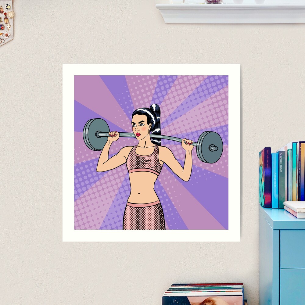 Woman with Barbell. Fit Girl. Healthy Lifestyle. Pop Art.  Art