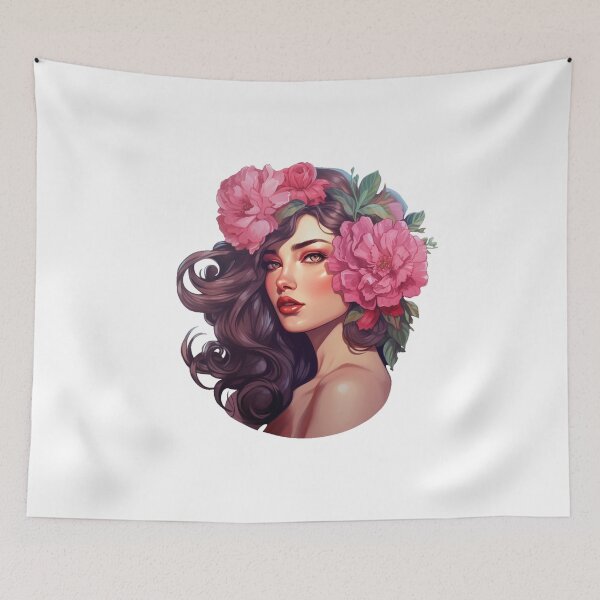 Item preview, Beauty long hair woman with flowers designed and sold by SmileshareShop.