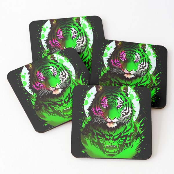 Artikelvorschau, Grüner Tiger-Vollmond-Kunst entworfen und verkauft von MindWave THC.