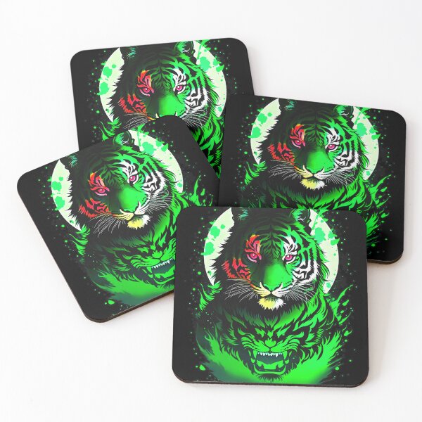 Artikelvorschau, Neongrüner Tiger-Vollmond-Kunst entworfen und verkauft von MindWave THC.