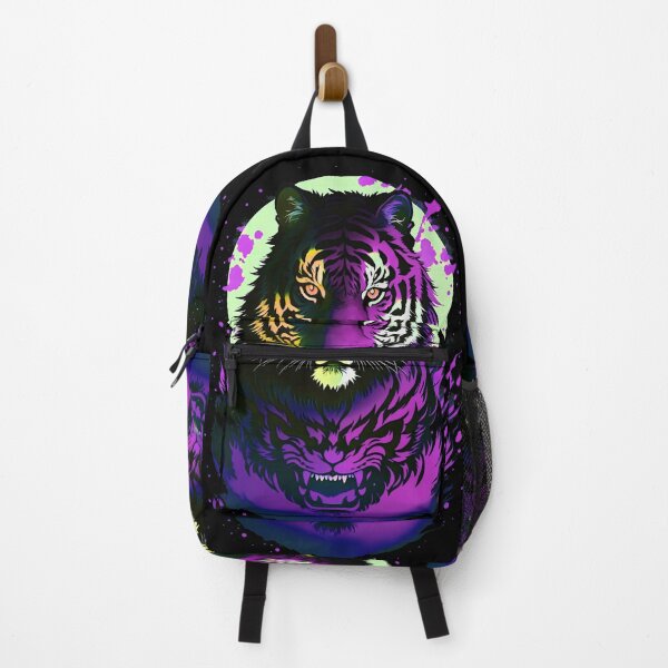 Artikelvorschau, Lila Tiger-Vollmond-Kunst entworfen und verkauft von MindWave THC.