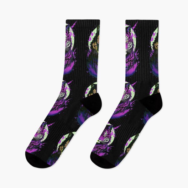 Artikelvorschau, Lila Tiger-Vollmond-Kunst entworfen und verkauft von MindWave THC.