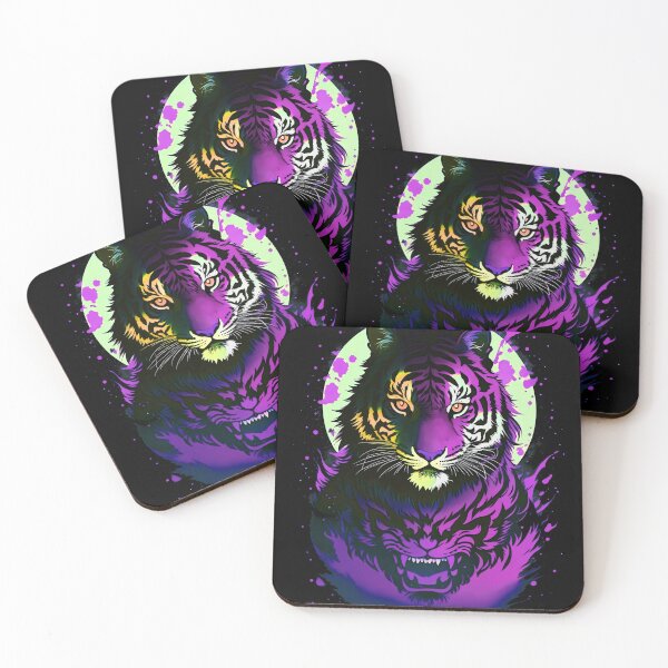Artikelvorschau, Lila Tiger-Vollmond-Kunst entworfen und verkauft von MindWave THC.