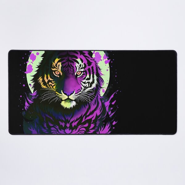 Artikelvorschau, Lila Tiger-Vollmond-Kunst entworfen und verkauft von MindWave THC.