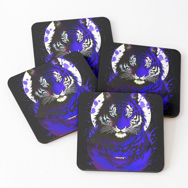Artikelvorschau, Dunkelblauer Tiger-Vollmond-Kunst entworfen und verkauft von MindWave THC.