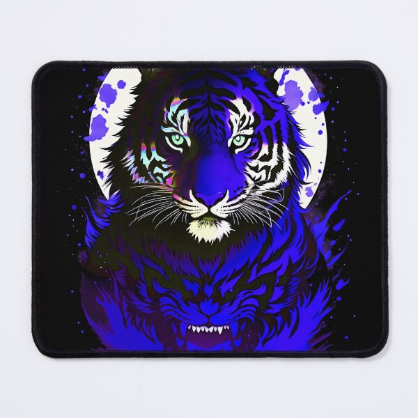 Artikelvorschau, Dunkelblauer Tiger-Vollmond-Kunst entworfen und verkauft von MindWave THC.