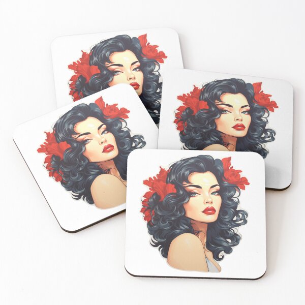 Item preview, Beauty long black hair woman with flowers designed and sold by SmileshareShop.