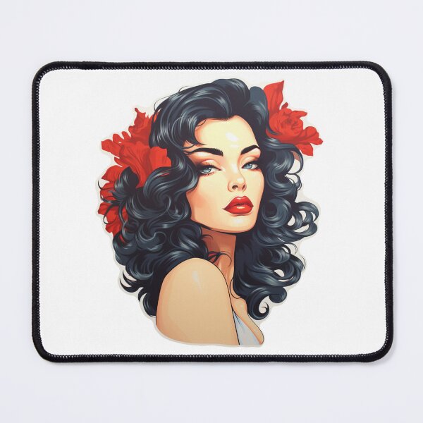 Item preview, Beauty long black hair woman with flowers designed and sold by SmileshareShop.