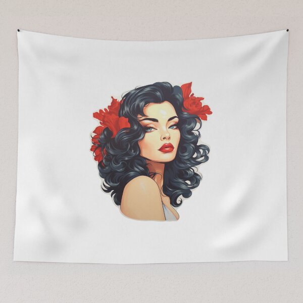 Item preview, Beauty long black hair woman with flowers designed and sold by SmileshareShop.