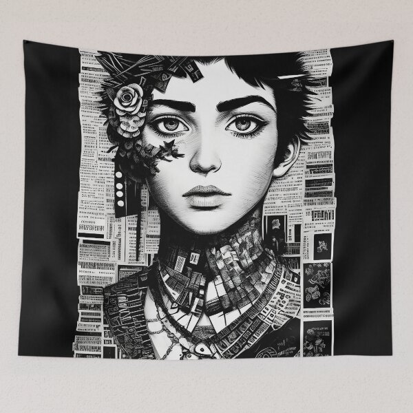 Item preview, Cyberpunk Girl Newspaper and Magazines Collage  designed and sold by EddieBalevo.