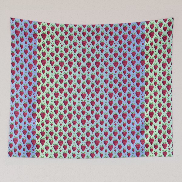 Item preview, Nature's Love: Seamless Pattern with strawberries red blue designed and sold by UsDesignsArt.