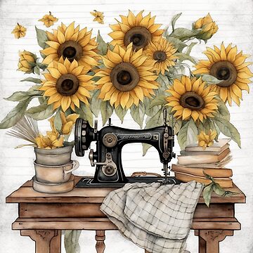 Fun Sewing Watercolor Rustic Farmhouse Sunflower Fabric - White