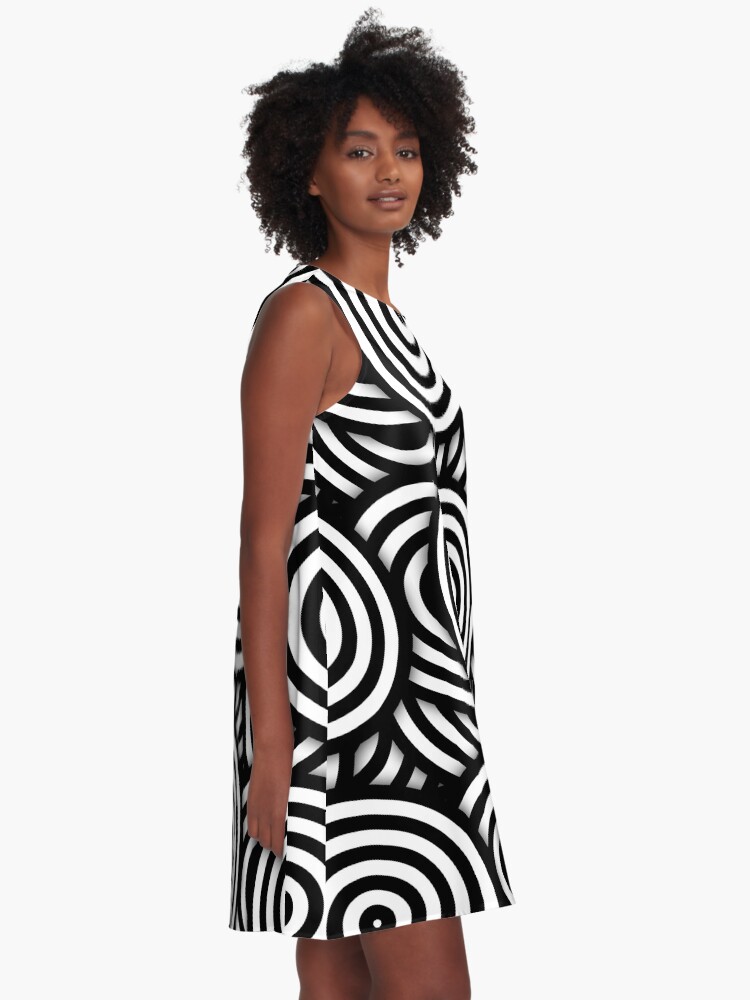 Alternate view of Retro Black White Circles Op Art A-Line Dress
