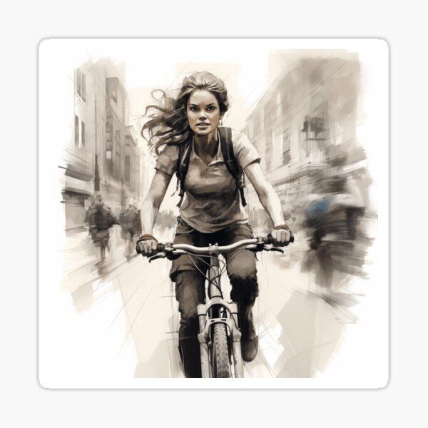 Une femme faisant du vélo dans la ville Sticker