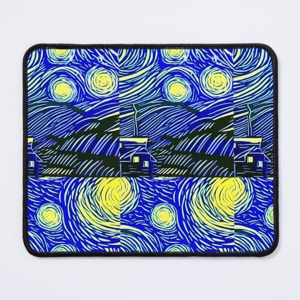 Item preview, Starry night scene linograph folk art designed and sold by Earth Nature Creations.
